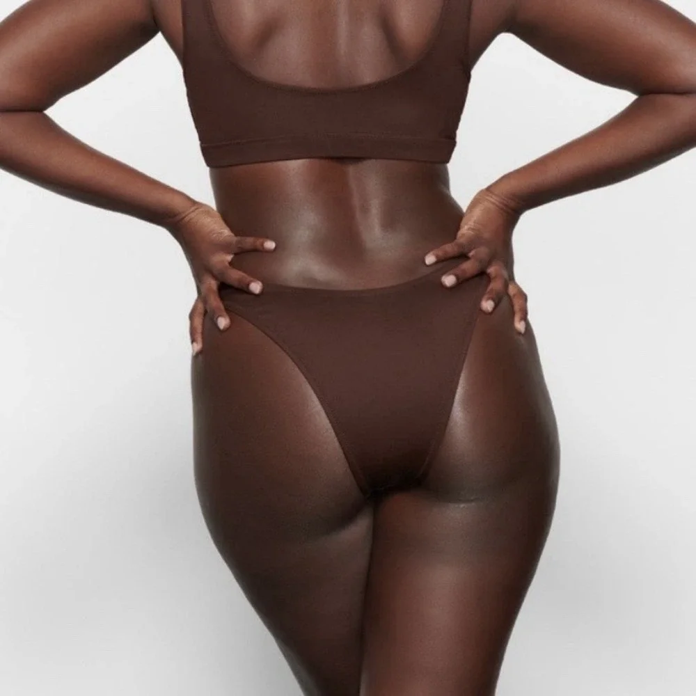 Skims Signature Swim Bottom Cheeky Tanga Coca Brown Resortwear Womens Medium